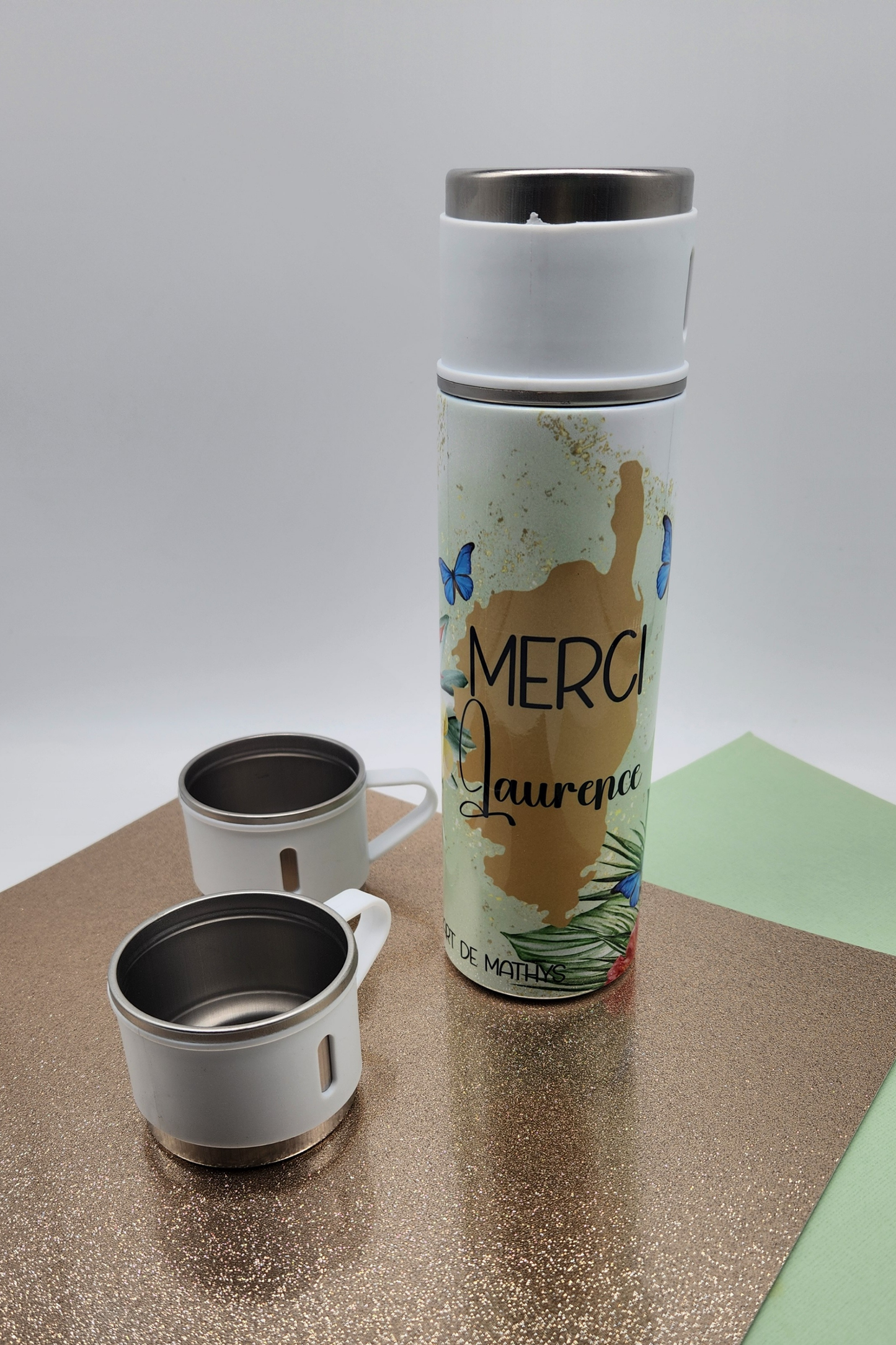Coffret thermos personnalisé + 2 tasses