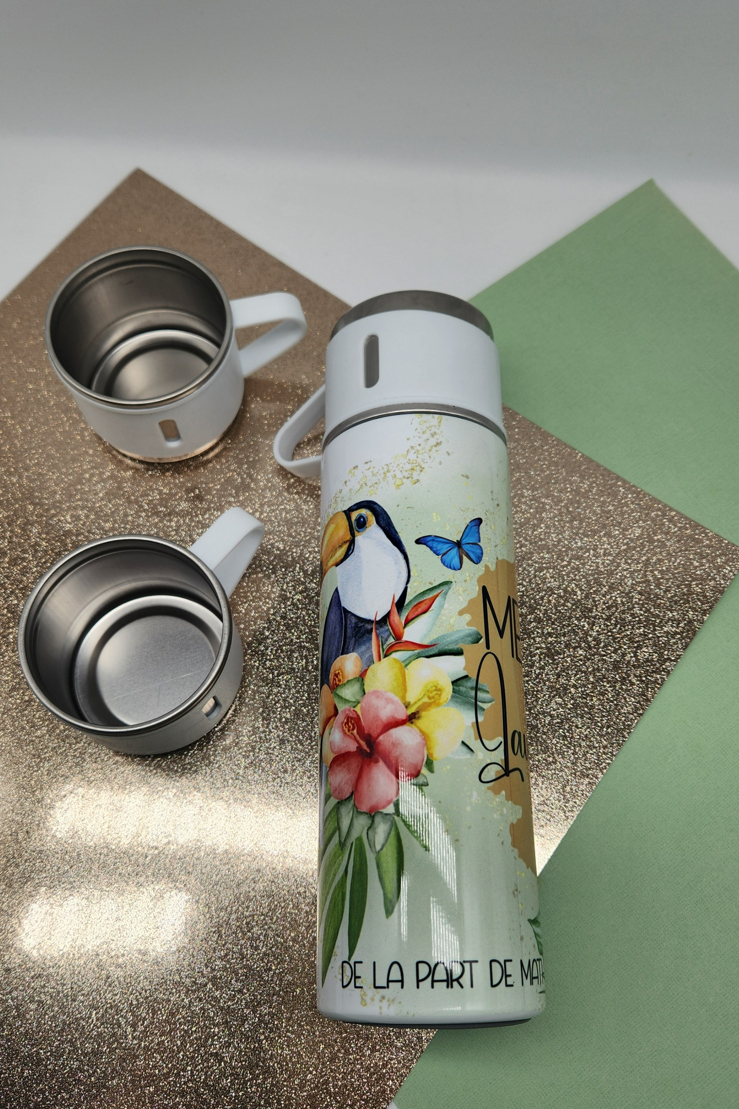 Coffret thermos personnalisé + 2 tasses