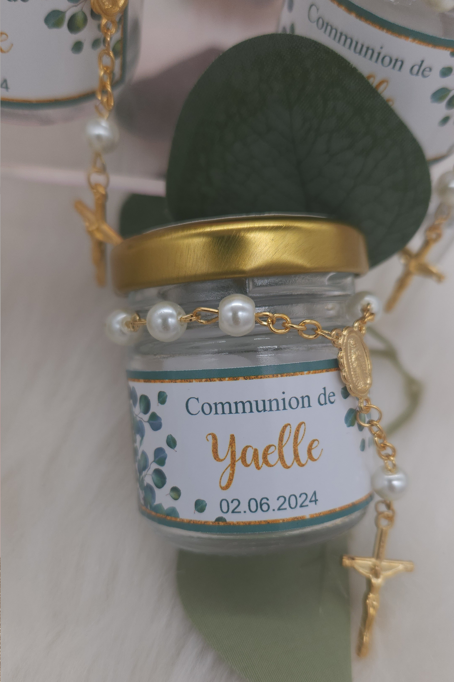Pot en verre personnalisé avec mini chapelet ou cuillère à miel