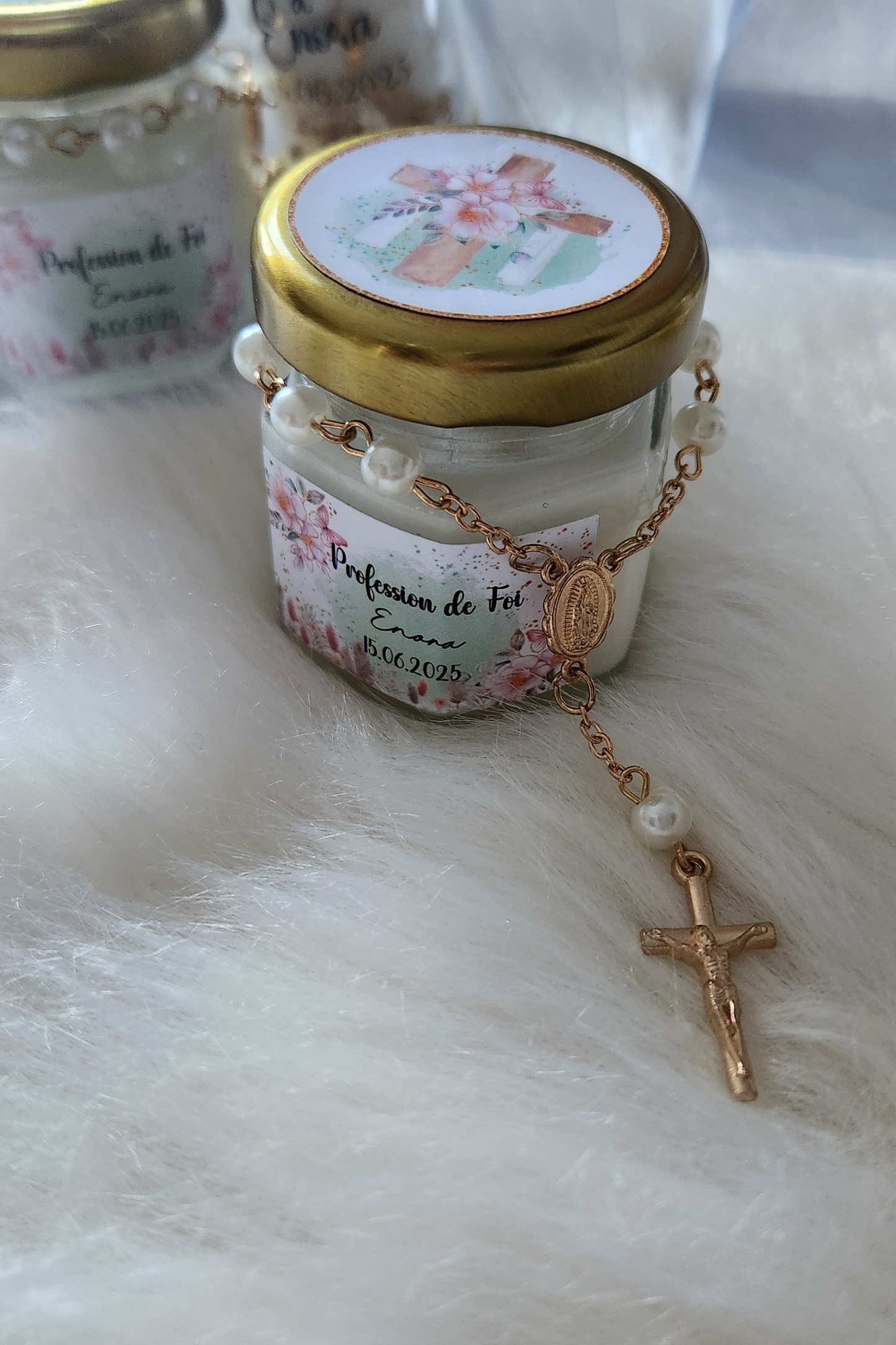 Mini Bougie Faite Main Avec Chapelet Personnalisée