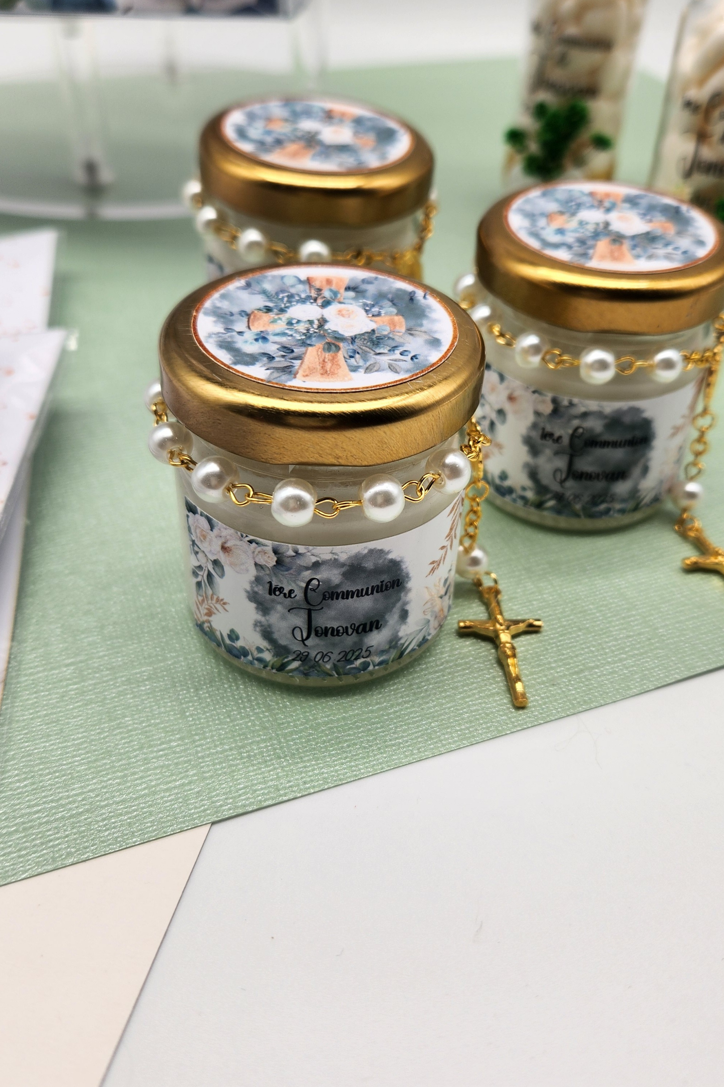 Mini Bougie Faite Main Avec Chapelet Personnalisée