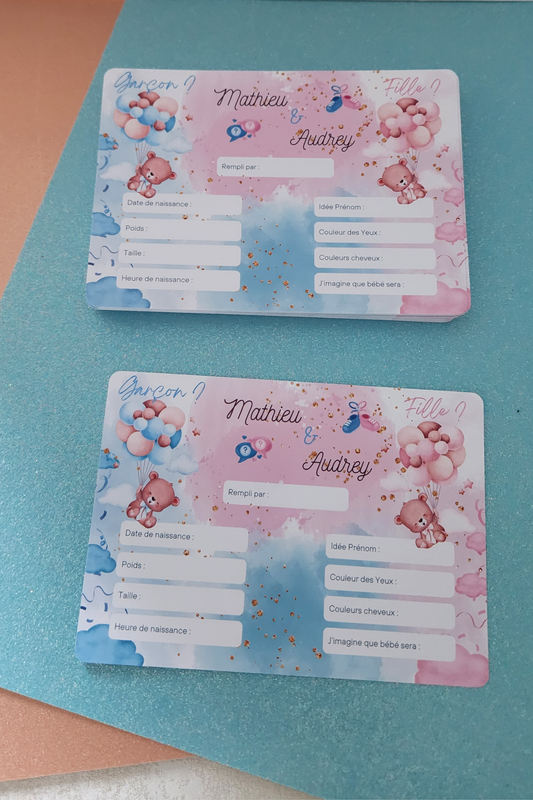 Carte Pronostic Gender Reveal / Baby Shower Personnalisée