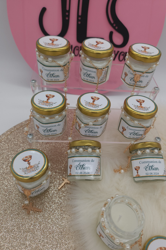 Mini Bougie Faite Main Avec Chapelet Personnalisée