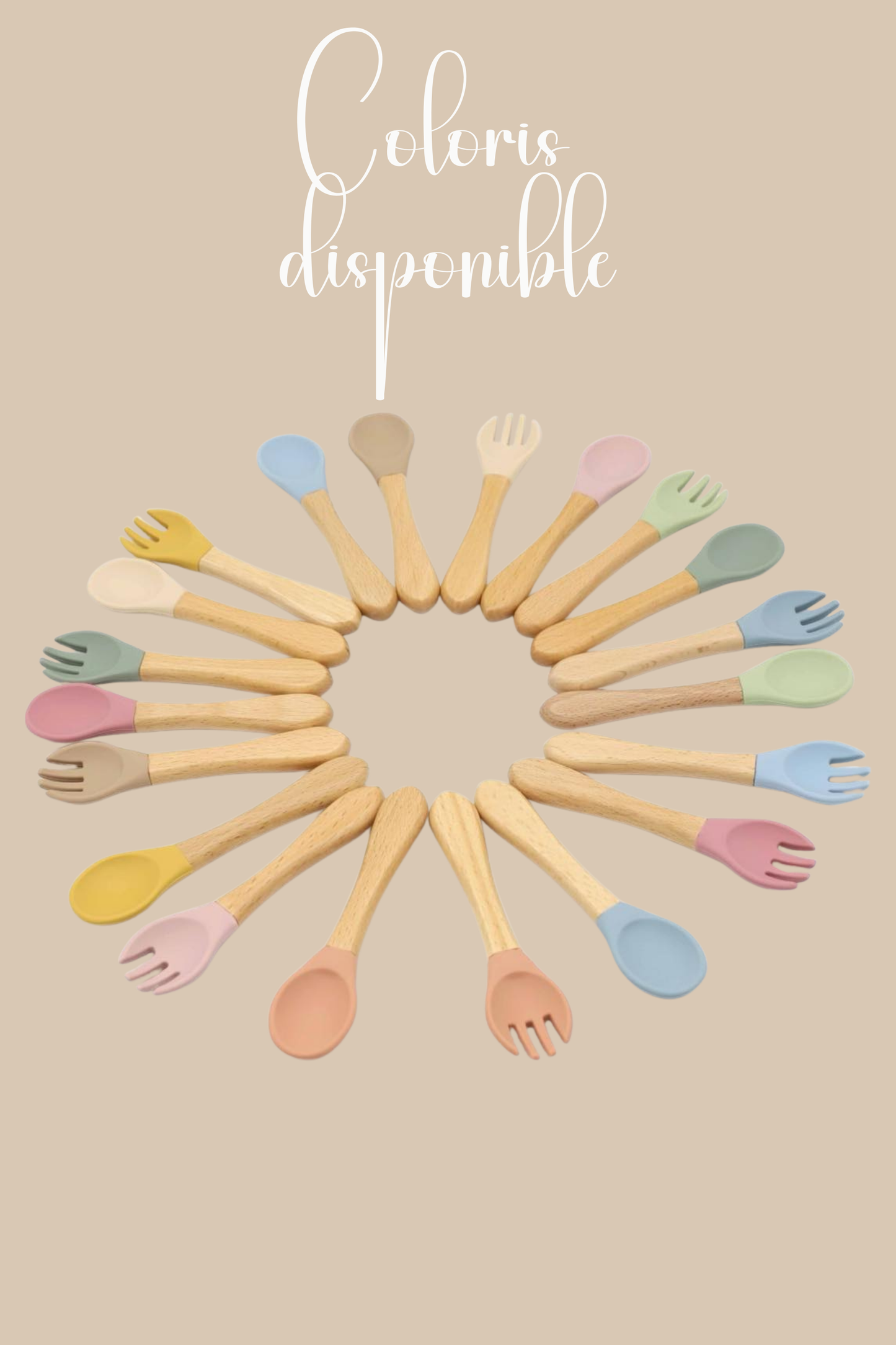Set de couverts bébé en silicone & bois Personnalisé