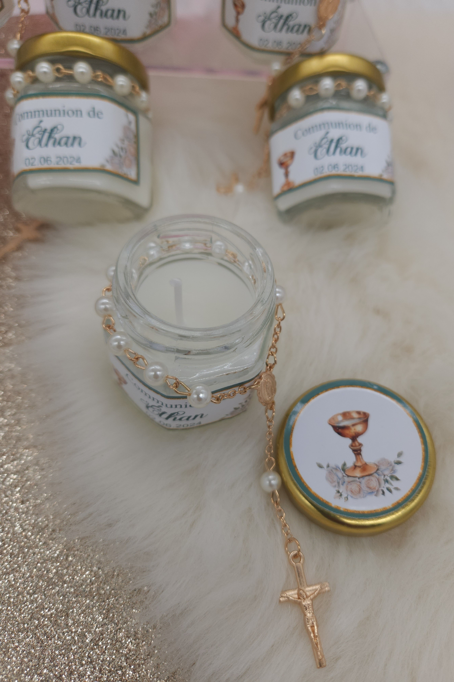 Mini Bougie Faite Main Avec Chapelet Personnalisée
