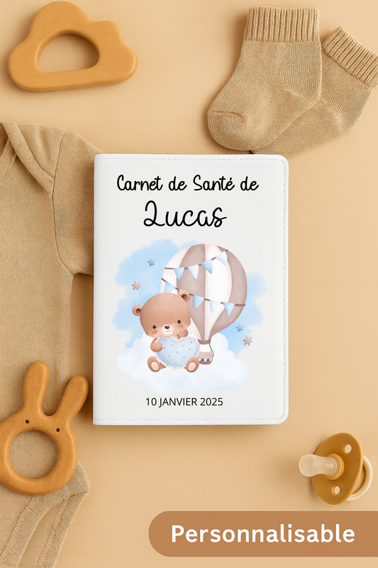 Protège Carnet De Santé Personnalisé Ourson Bleu