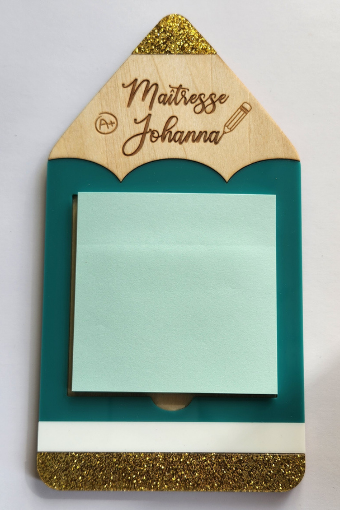 Porte Post-it personnalisé en forme de crayon bleu