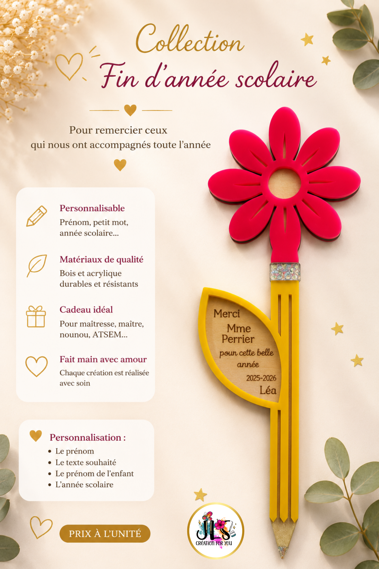 🌸 Fleur crayon personnalisée