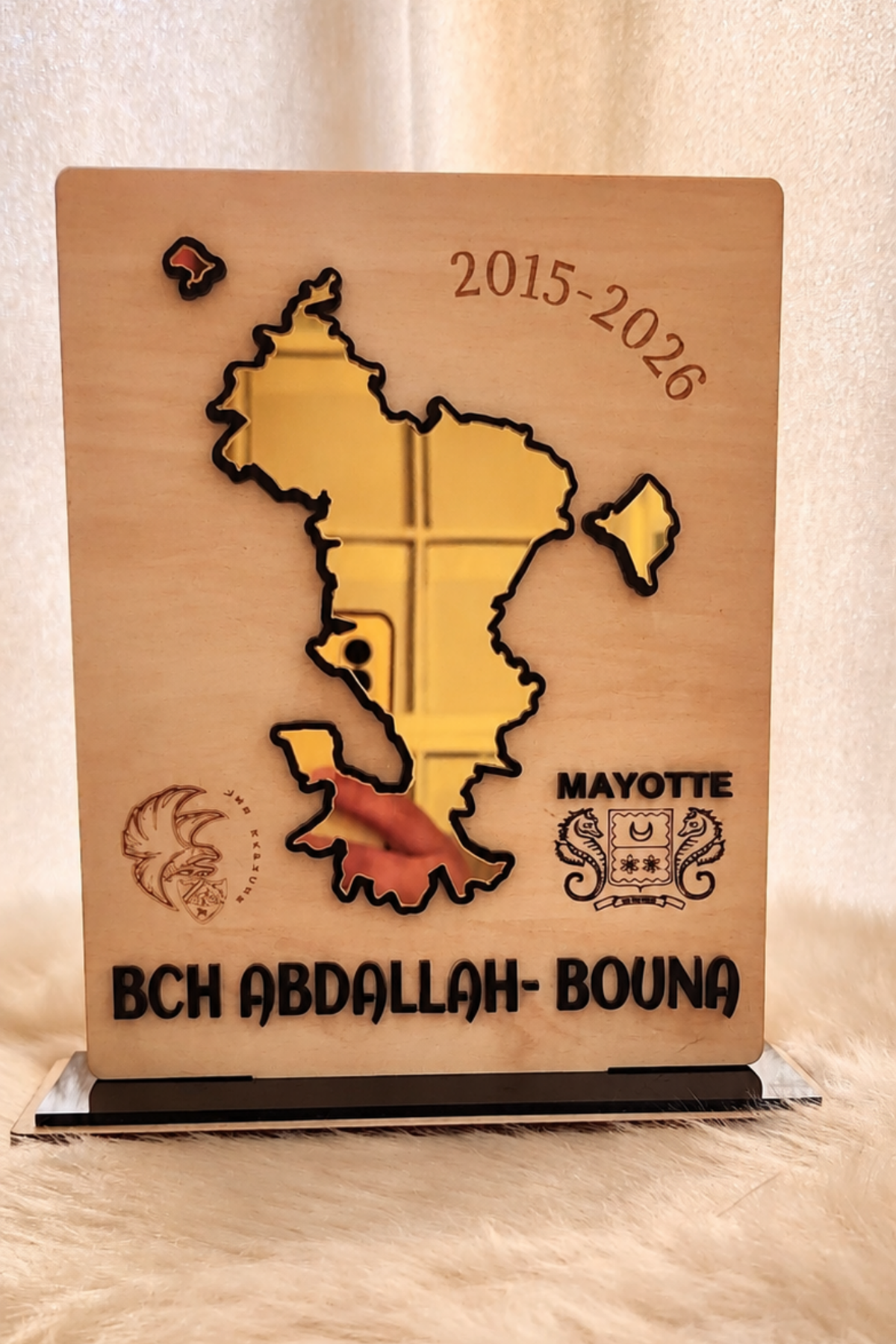Plaque souvenir personnalisée en bois & plexiglass miroir